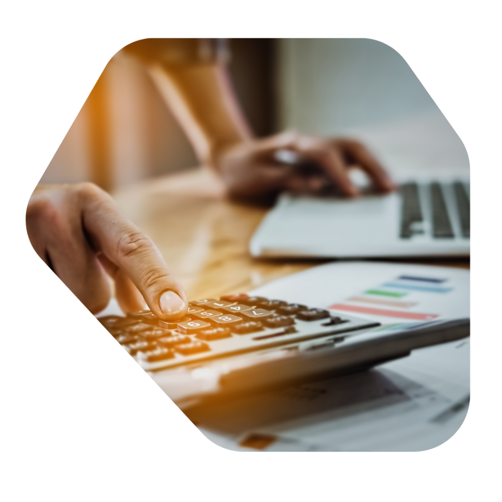 UK Skilled Worker Visa Fees. Person using a calculator.